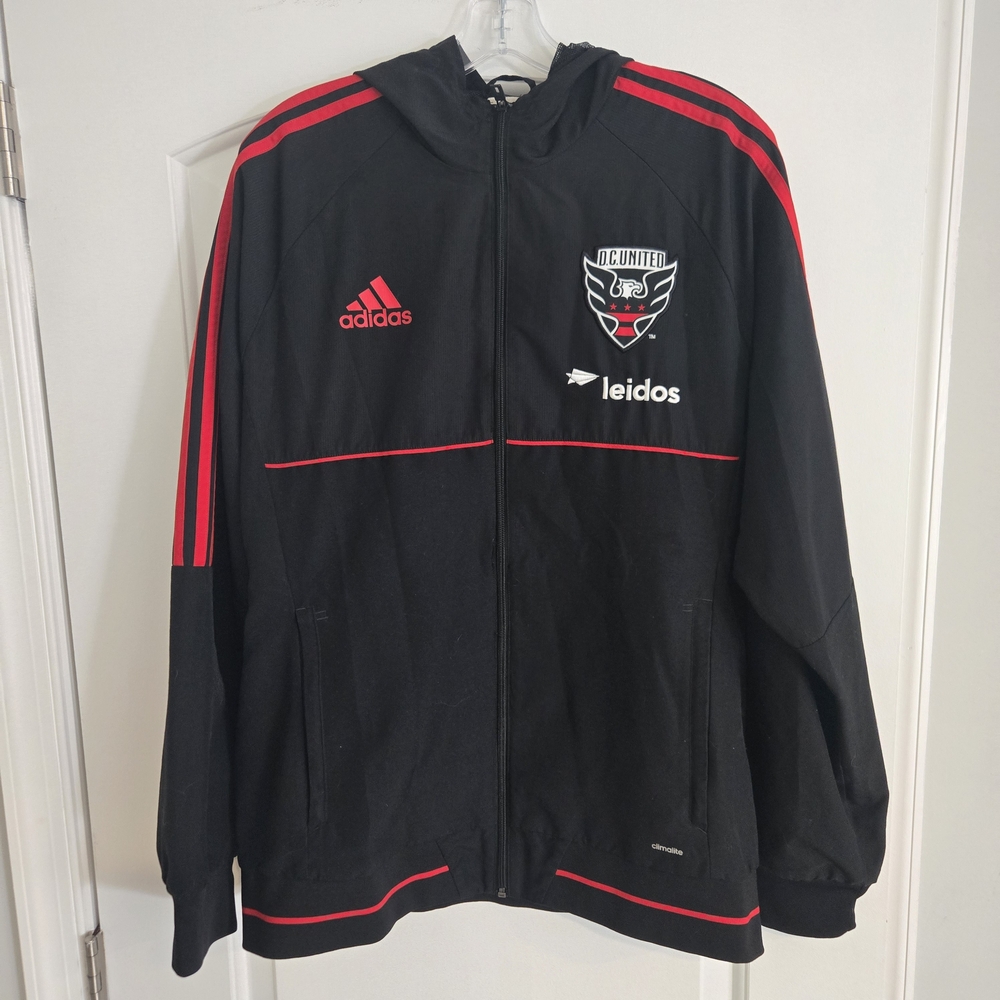 Adidas‎ DC United MLS Full Zip Hoodie Jacket Black Red Climalite Men's Large
